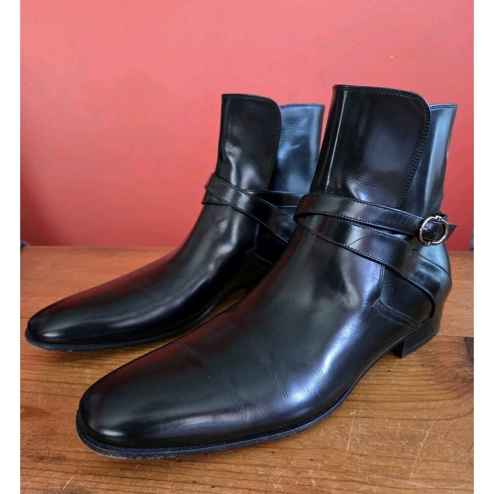 Salvatore Ferragamo Men's US 9D Black Leather Buckle Ankle Jodphur Boots EUC